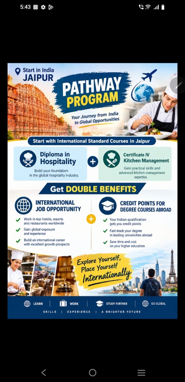Pathway program starting in Jaipur — Diploma in Hospitality plus Certificate IV in Kitchen Management